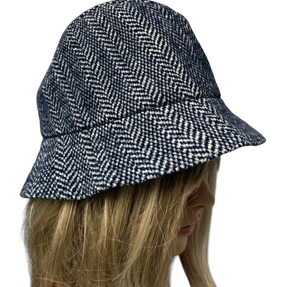 KANGOL Bucket Hat Navy Blue Herringbone Tweed Size Small Unisex - Picture 4 of 9